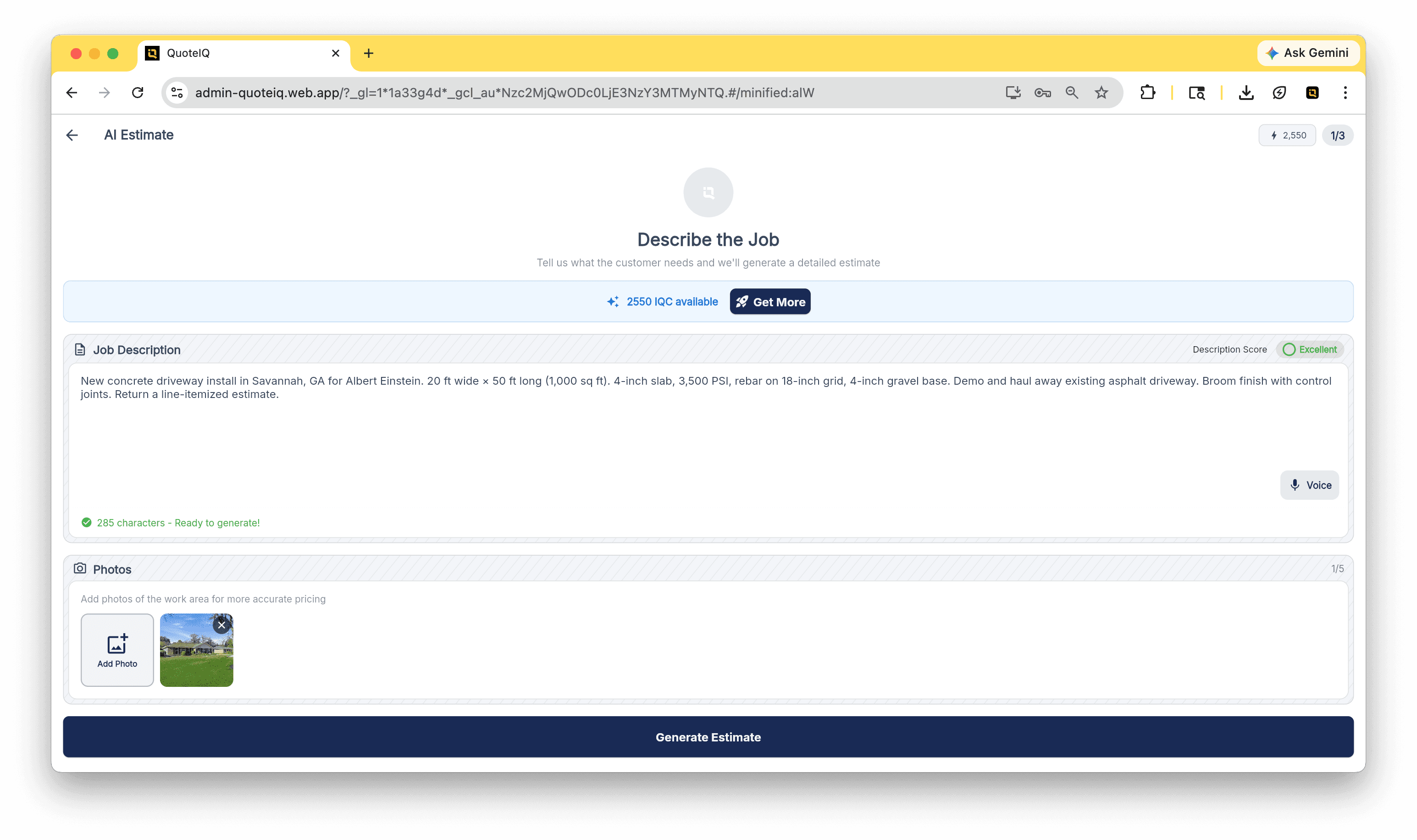 AI Estimator — generates job estimates using AI trained on contractor pricing data