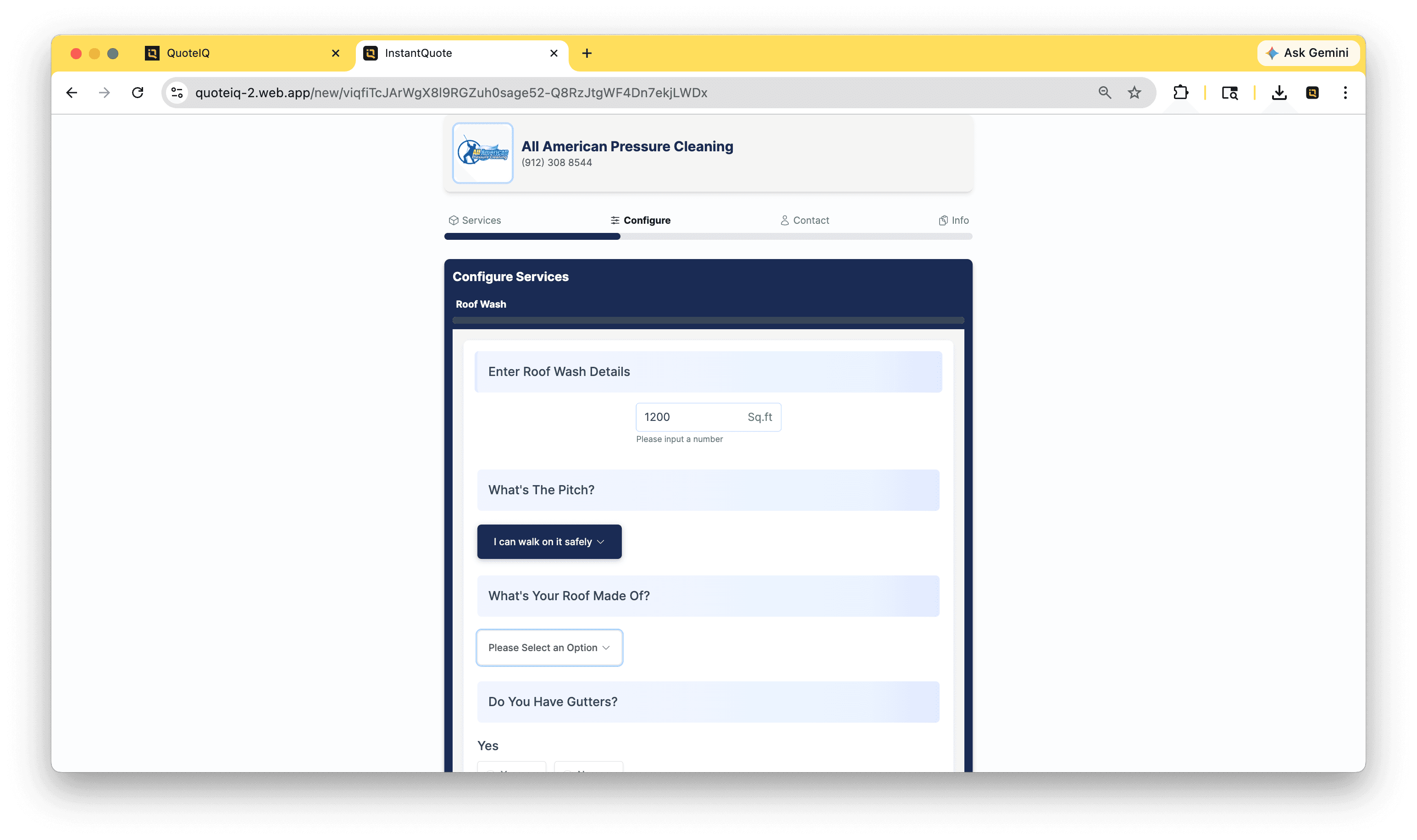 InstaQuote — customers build their own estimates