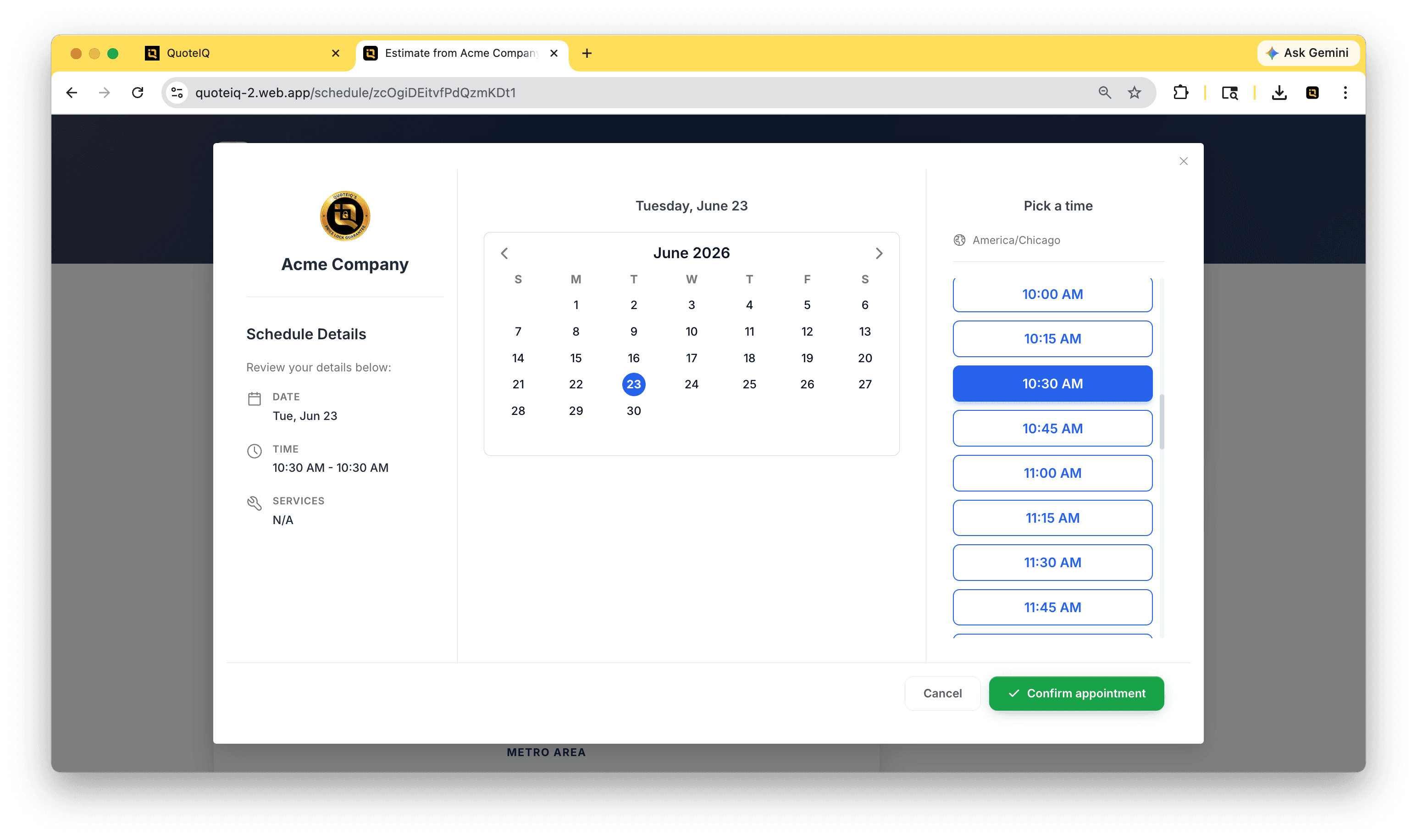 InstaSchedule — customer self-scheduling