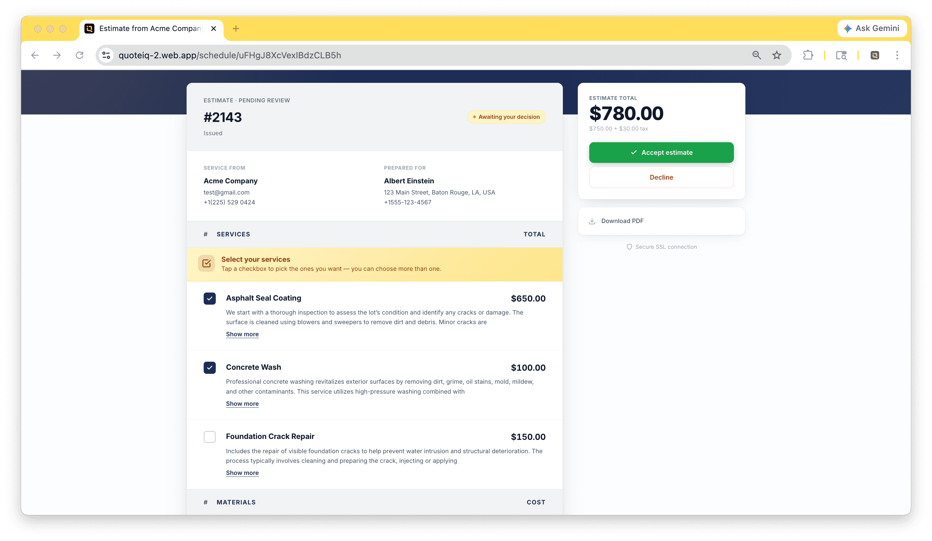 Options Estimates — good/better/best tiered pricing