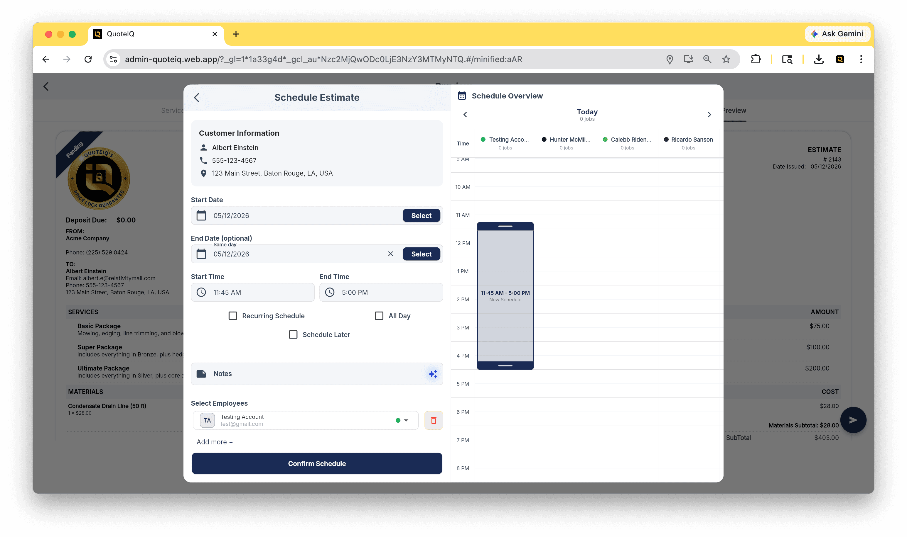 Scheduling — job calendar and dispatch